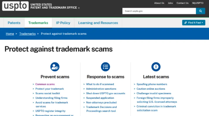 The United States Patent and Trademark Office issues an official warning! Beware of fraudulent infor